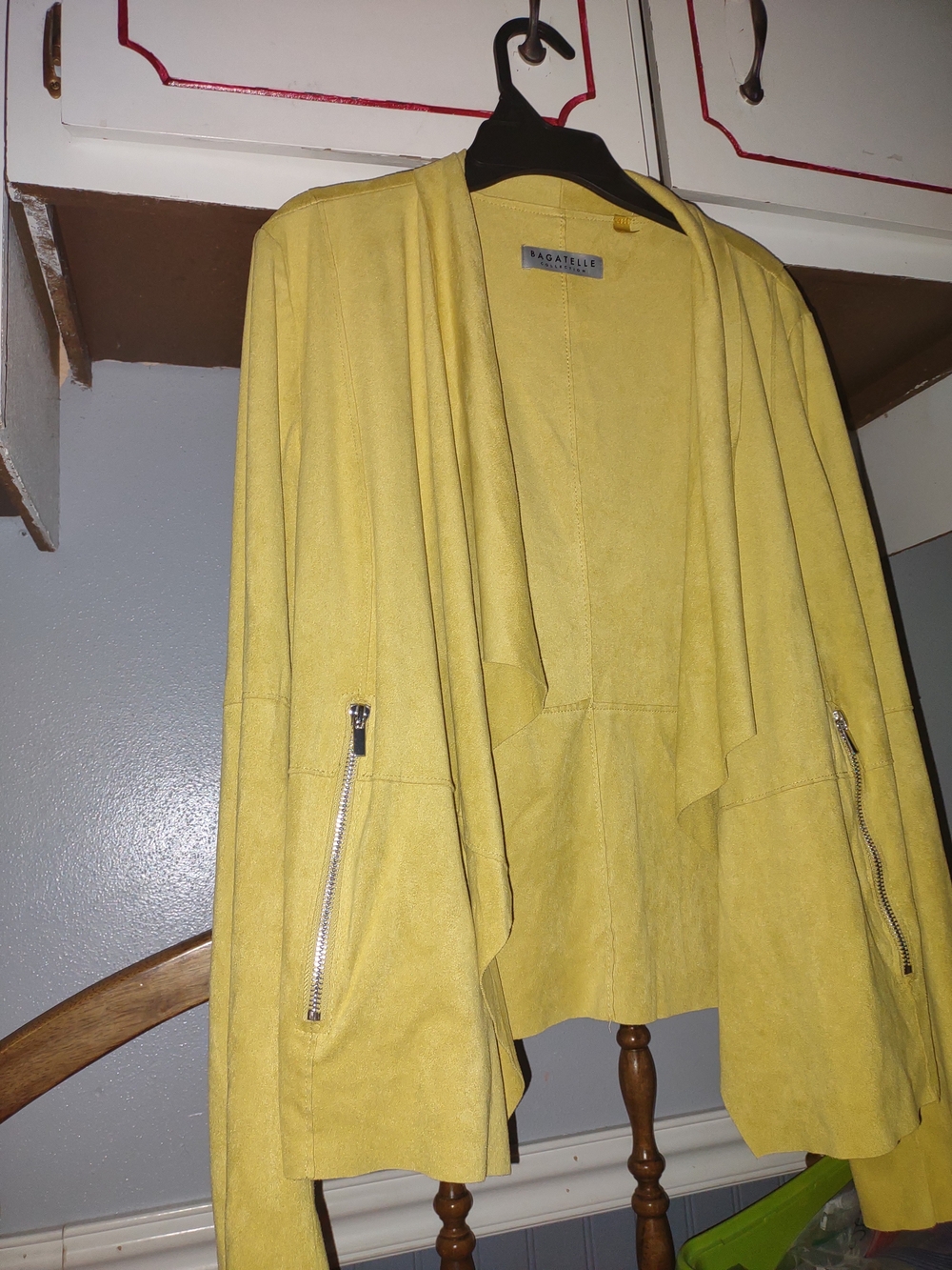 Bagatelle Yellow Draped Suede-Style Open Front Jacket -Large R465G